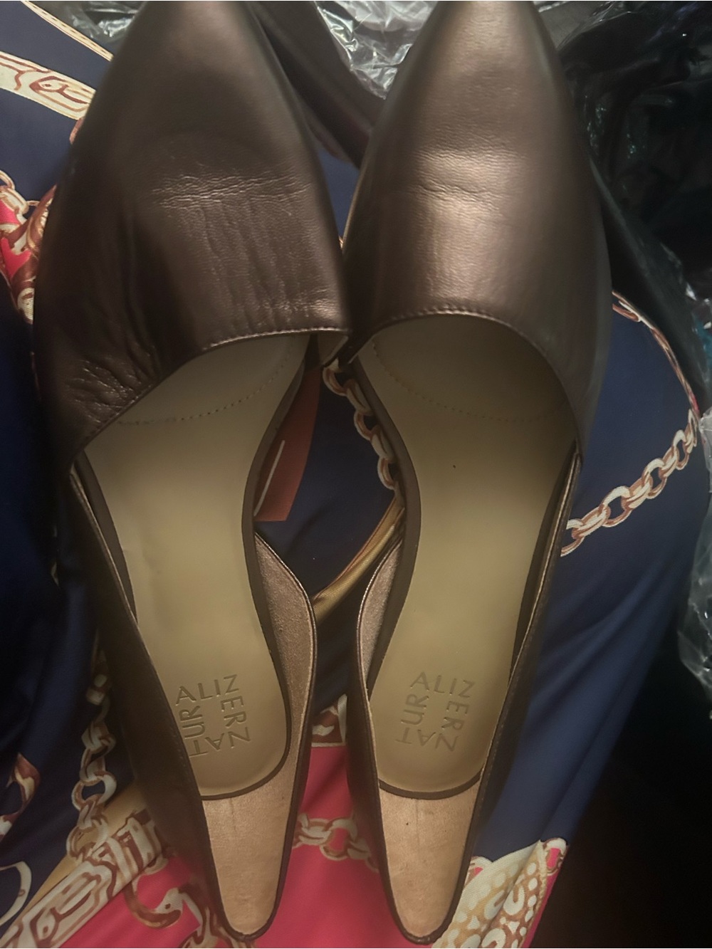 Naturalizer Brown Pointed Leather Slingback Flats